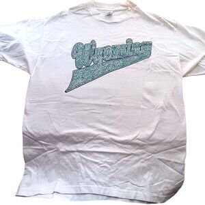 XL Vintage SIngle Stitch T-shirt Wyoming White Fruit Of The Loom 100% Cotton 90s